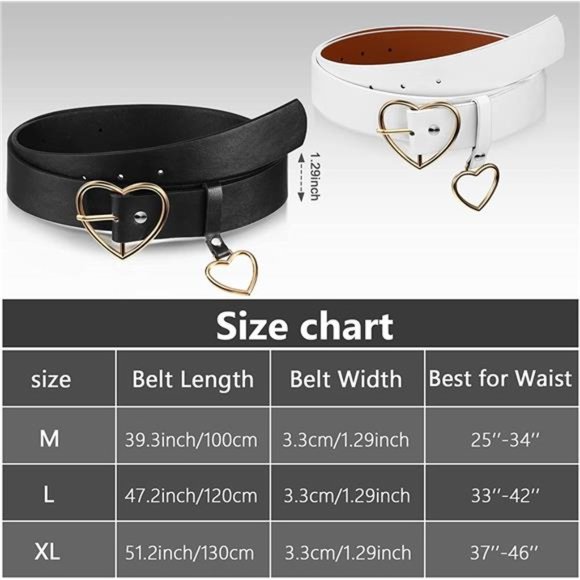 Heart-Shaped Belt 2 Pieces PU Leather Belt Metal Buckle Belt Soft Black Alt Belt main image 6